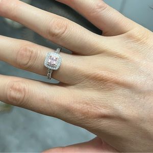 Pink sterling silver crystal ring size 7